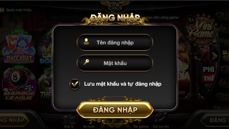 Đăng nhập Kingfun để tham gia sảnh game bài